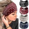 Acenail Boho Headbands Wide Head Bands Knotted Turban Headband Nonslip Elastic Hairbands Floral Hairband Workout Hair Scarfs Yoga Sweatbands Bohemian Head Wraps for Women 4Pcs (#4 Bohemian) view 1