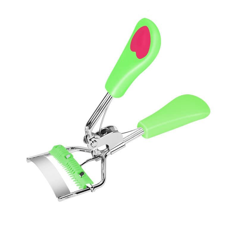 AKOAK 1 Pack Curl Eyelash Curler Stainless Steel Heart Handle Eyelashes Curling Clip Lashes Cosmetic Accessories Makeup Tools for Women (Green+Rose red)