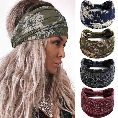 Acenail Boho Headbands Women Wide Head Bands Knotted Turban Headband Nonslip Elastic Hairbands Floral Hairband Workout Hair Scarfs Yoga Sweatbands Bohemian Head Wraps for Women 4Pcs (#2 Boho)