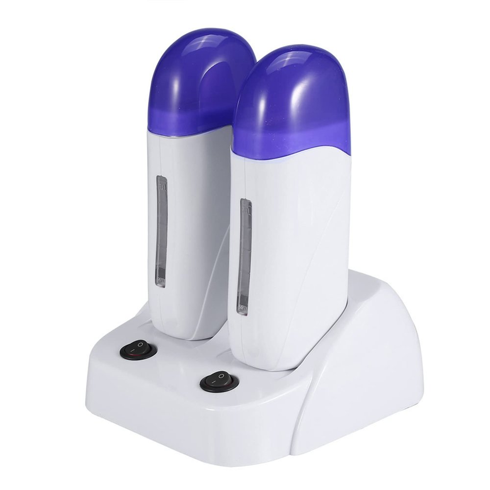 Electric Wax Heater, Roll On Wax Machine Waxing Hot Cartridge Roller with Charging Pedestal, Painless Body Depilatory Warmer Machine for Hair Removal (Double)