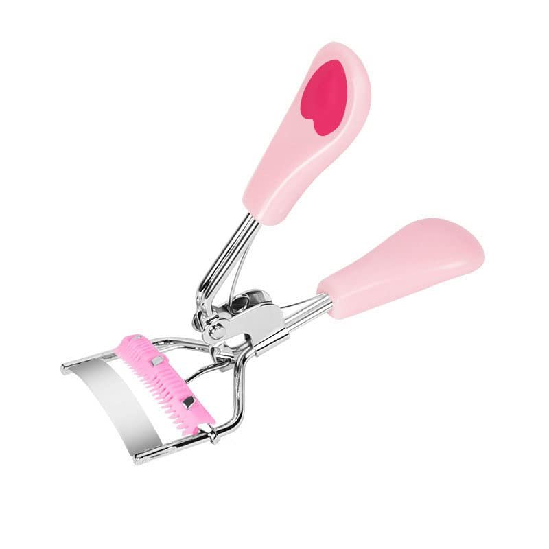 AKOAK 1 Pack Curl Eyelash Curler Stainless Steel Heart Handle Eyelashes Curling Clip Lashes Cosmetic Accessories Makeup Tools for Women (Pink+Rose red)