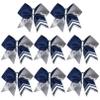 DEEKA 8PCS 8" Two Toned Large Glitter Cheer Bows Shiny Cheer Hair Bows Ponytail Holder Handmade for Cheerleader Girls Softball Sports -g Silver/Navy view 1