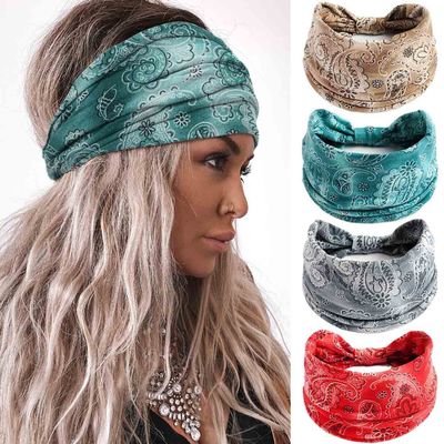 Acenail Boho Headbands Women Wide Head Bands Knotted Turban Headband Nonslip Elastic Hairbands Floral Hairband Workout Hair Scarfs Yoga Sweatbands Bohemian Head Wraps for Women 4Pcs(#6 Chic)