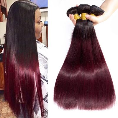 #1B/99J Ombre color 100% Human Hair Bundles 1B 99J Straight Hair Bundles Brazilian Virgin Hair Weave Red Wine Human Hair Queen Hair Products (20 22 22inches, #1B/99J Color)