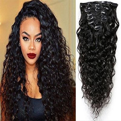 10inch Water Wave Clip in Human Hair Extensions for Black Women Natural Wave Real Human Remy Hair Clip for African American Natural Hair Extensions Clip ins