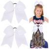 2 PCS 8 Inch Cheer Hair Bows Large Cheerleading Big Hair Bows with Ponytail Holder for Teen Girls-White view 1
