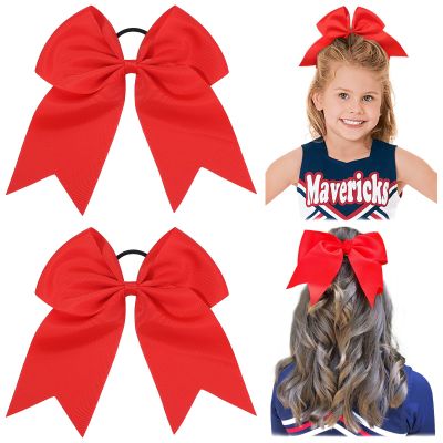 2 PCS 8 Inch Cheer Hair Bows Large Cheerleading Big Hair Bows with Ponytail Holder for Teen Girls-Red