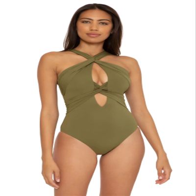 BECCA by Rebecca Virtue Color Code Gracelyn Twist Front One-Piece Seaweed MD