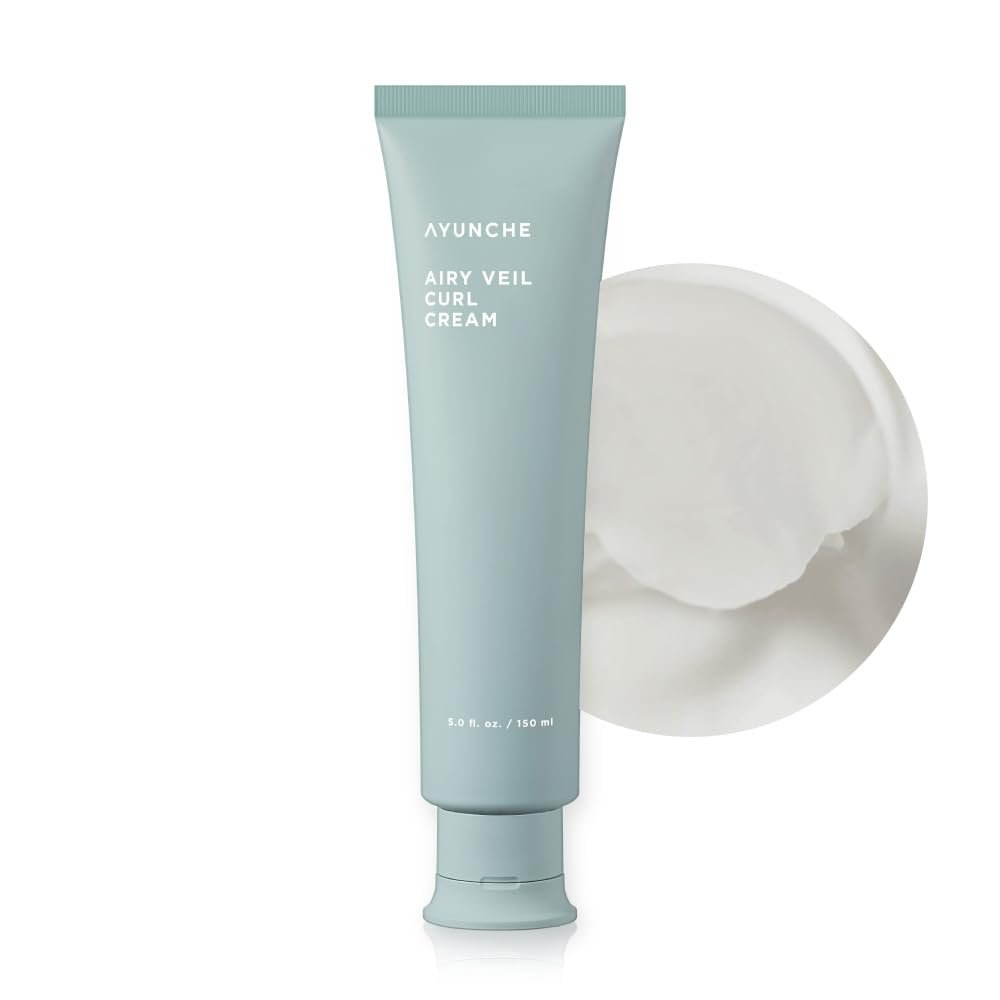 AYUNCHE Airy Veil Hair Curl Cream 5.0 fl. oz. (150ml) | Healthy Curl Cream for Natural Wavy Hair | Anti-Frizz, Heat Protection and Light Finish | Korean Salon Brand