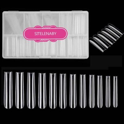 SITELENABY Acrylic 3XL Full Cover Square Nail Tips, 12 Sizes, 360pcs, Clear, Glossy Finish