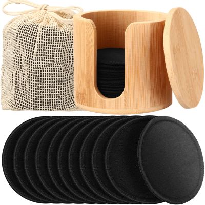 Foaincore 40 Pcs Reusable Makeup Remover Pads with Mesh Storage Bag and Bamboo Box Washable Bamboo Cotton Rounds Soft Reusable Face Pad for Toner Skin Various Skin Care Products(Black)
