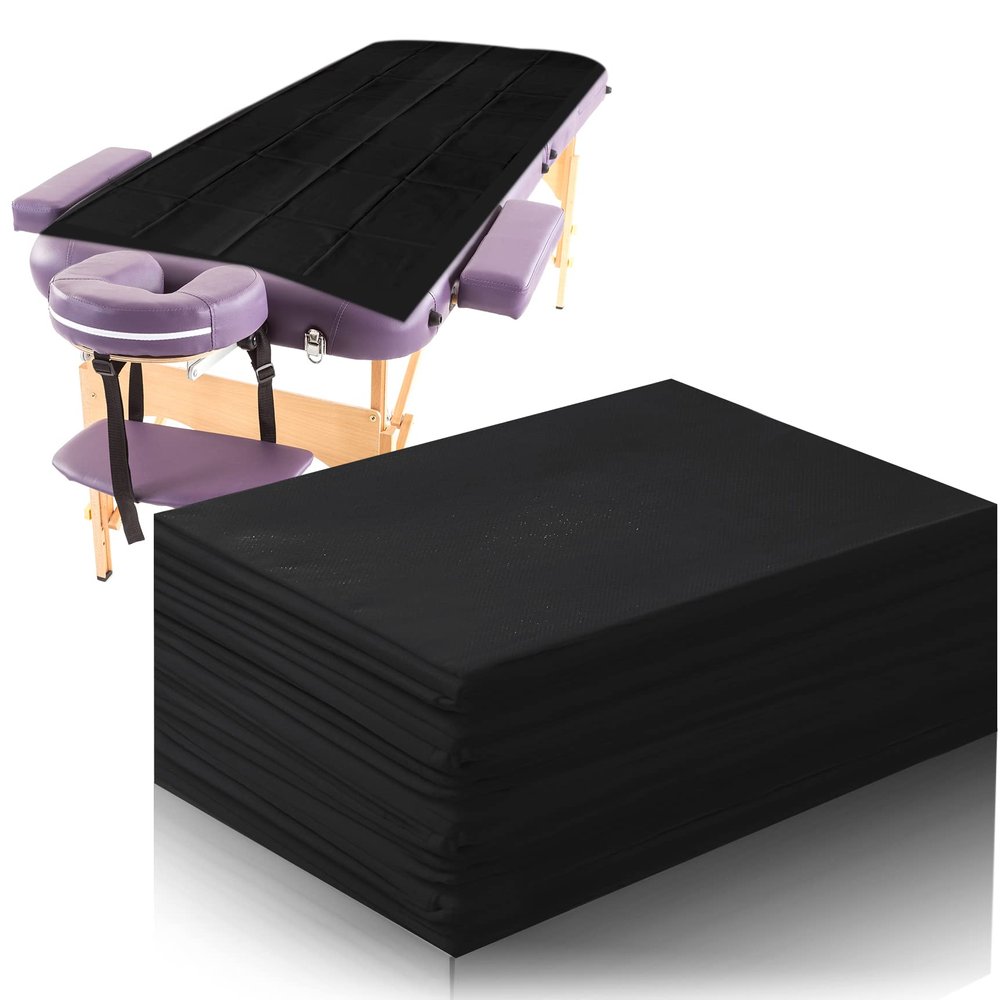 Boao 20 Pieces Disposable Bed Sheets, 31 x 71 Inches, Black, Modern Massage Table Sheet