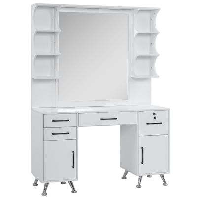 BarberPub Vanity Set with Mirror Make up Table Spa Beauty Styling Barber Station Equipment 3143 (White)