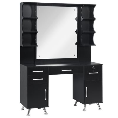 BarberPub Vanity Set with Mirror Make up Table Spa Beauty Styling Barber Station Equipment 3143 (Black)