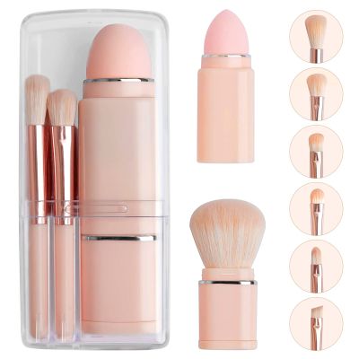 JewelryWe 8 in 1 Retractable Brushes Makeup Cosmetic Brush for Travel Loose Powder Brush, Angled Brush, Eyeshadow Brush, Beauty Sponge, Foundation Blending Lip Brush Portable Makeup Brushes Sets