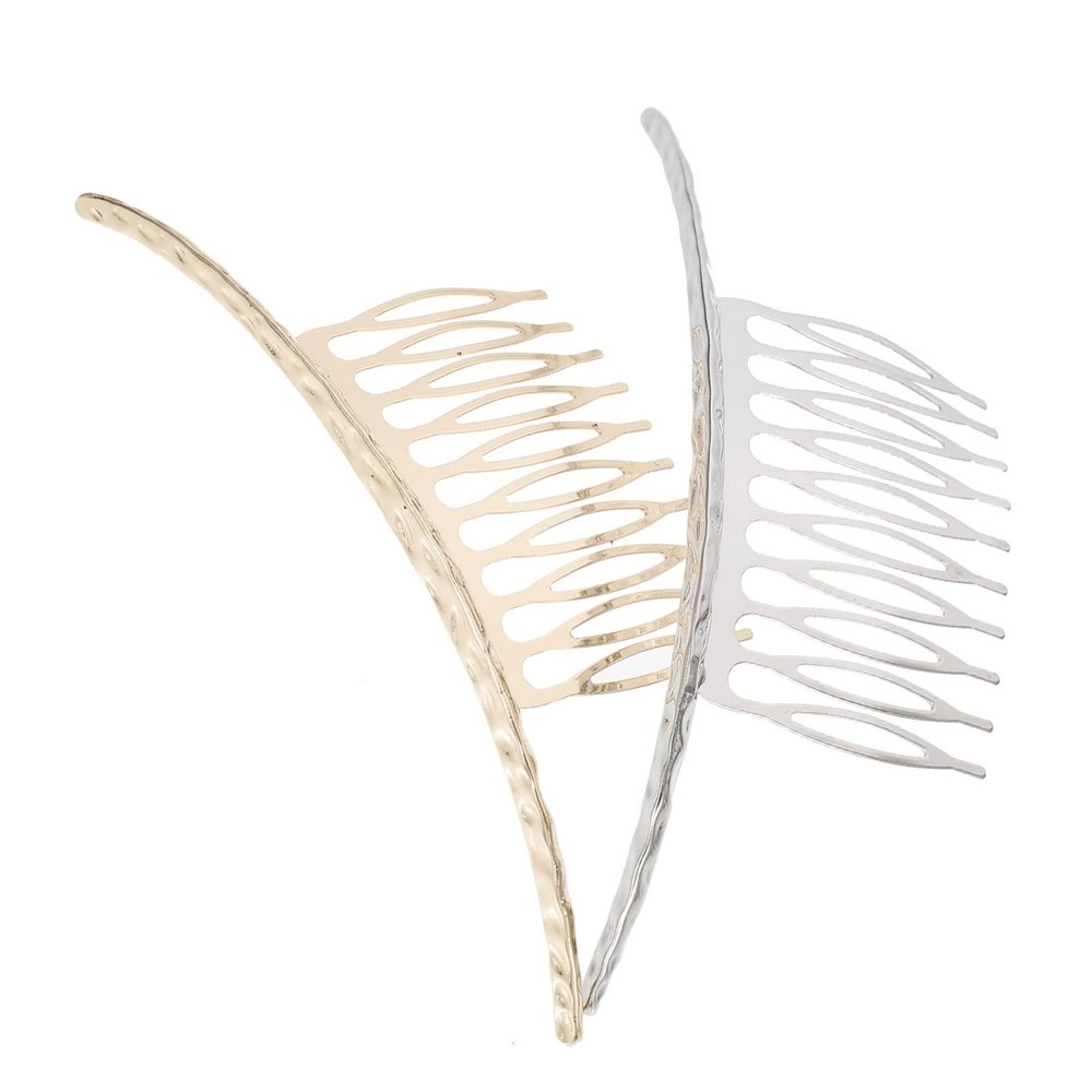 Beaupretty 2pcs Elegant Hair Side Combs for Women and Girls Simple Design Sturdy Teeth for Bridal Styles and Everyday Use Golden Silver