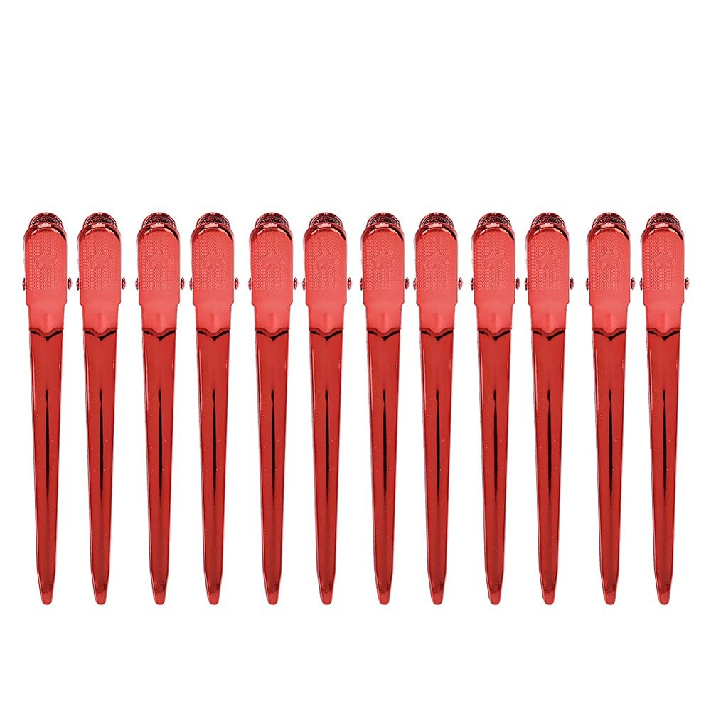 12pcs Hair Clips for Women, Salon Hairdressing Barber Shop Duckbill Hair Clips Hairpin for Styling Sectioning(Red)