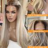 13x4 Transparent Brown Ombre Lace Front Wig Human Hair for Women,Highlight Ash Brown to Blonde Lace Front Wigs Glueless Straight Soft Brazilian Human Hair Pre Plucked Hairline with Baby Hair(#8/18/60) view 2