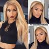 24Inch Long Blonde Highlight 13x4 Lace Front Wigs Hd Lace Ombre Brown Human Hair Wig Straight Highlights 9A Brazilian Virgin Hair Guleless Pre Plucked Hairline with Bleached Knots(Can Be Styled) view 2