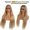 24Inch Long Blonde Highlight 13x4 Lace Front Wigs Hd Lace Ombre Brown Human Hair Wig Straight Highlights 9A Brazilian Virgin Hair Guleless Pre Plucked Hairline with Bleached Knots(Can Be Styled) view 4