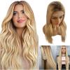 30 Inch Highlight Ombre Lace Front Wig Human Hair, 13x4 Transparent Blonde Straight Lace front Wigs Pre Plucked with Bleached Knots for Women 9A Brazilian Virgin Hair Mixed Colored Hair #4/12/613 view 2