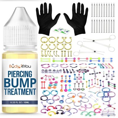 BodyJ4You 157PC Body Piercing Kit Bump Aftercare Treatment | Belly Ring Nose Septum Tragus Ear Cartilage Industrial | Horseshoe Ring Hoop Barbell Stud Spike | 14G 16G 18G 20G | RANDOM Mix Jewelry