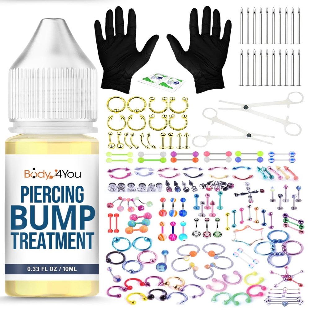 BodyJ4You 157PC Body Piercing Kit Bump Aftercare Treatment | Belly Ring Nose Septum Tragus Ear Cartilage Industrial | Horseshoe Ring Hoop Barbell Stud Spike | 14G 16G 18G 20G | RANDOM Mix Jewelry