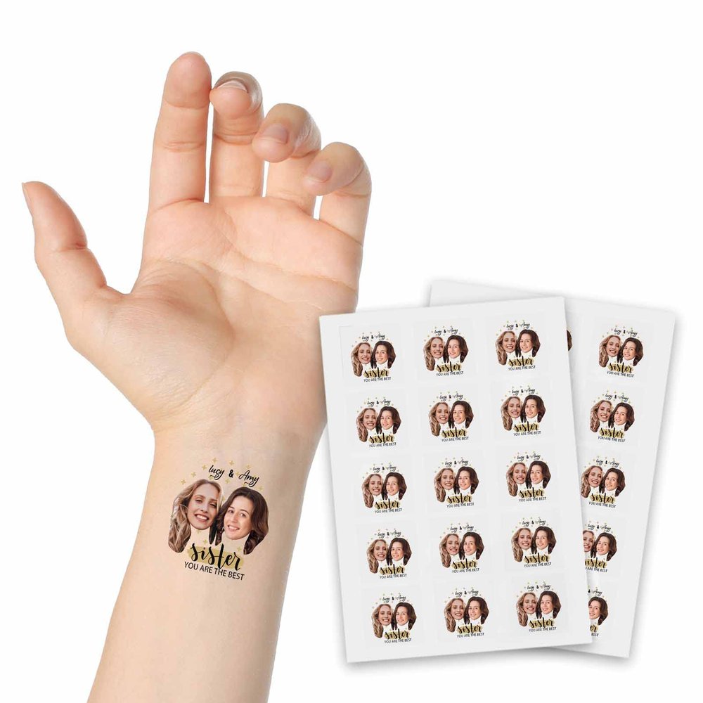 Custom Tattoos Personalized Temporary Tattoos with Photo Face Name Logo for Best Sister Birthday Party Wedding Bride Decor