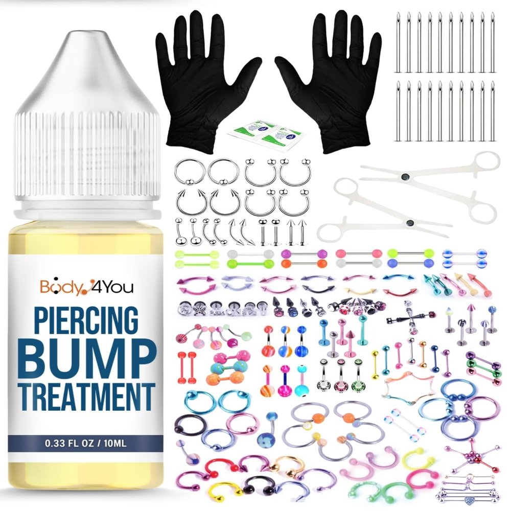BodyJ4You 157PC Body Piercing Kit Bump Aftercare Treatment | Belly Ring Nose Septum Tragus Ear Cartilage Industrial | Horseshoe Ring Hoop Barbell Stud Spike | 14G 16G 18G 20G | RANDOM Mix Jewelry