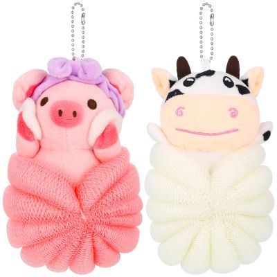 Vesici 2 Pcs Loofahs for Kids Children's Bath Loofahs Girls Toddler Cute Cartoon Bath Sponges Loofah Pouf Body Scrubber Mesh Sponges for Shower Washing Exfoliating