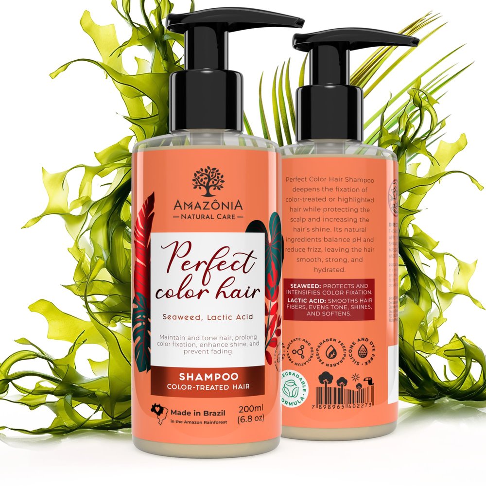 Amazonia Perfect Color Shampoo - Color Treated Hair Shampoo for Women & Men - Paraben & Sulfate-free Shampoo - with Seaweed & Lactic Acid to Protect Color Fixation For Smoother & Softer Hair 6.8oz