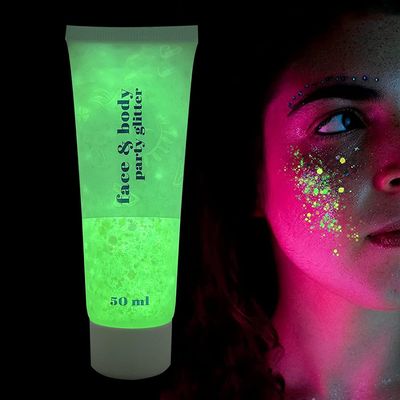 GL-Turelifes Glow in The Dark Body Face Glitter Gel 50ml Luminous Iridescent Chunky Glitter Gel Festival Glitter Cosmetic Face Hair Nails Makeup Long Lasting Sparkling