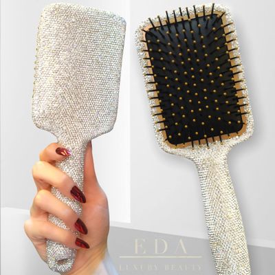 EDA Luxury Beauty 360 Diamond Swarovski Crystals Large Luxury Hair Brush 100% Handmade Super Shiny Silky Smooth Hair Care Soft Bristles Detangler Rhinestones Best Gift For Women