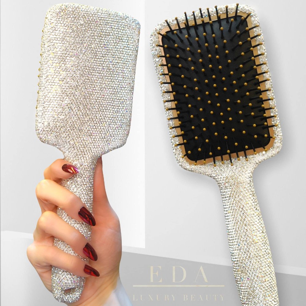 EDA Luxury Beauty 360 Diamond Swarovski Crystals Large Luxury Hair Brush 100% Handmade Super Shiny Silky Smooth Hair Care Soft Bristles Detangler Rhinestones Best Gift For Women