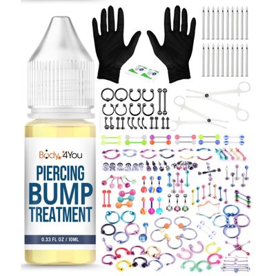 BodyJ4You 157PC Body Piercing Kit Bump Aftercare Treatment | Belly Ring Nose Septum Tragus Ear Cartilage Industrial | Horseshoe Ring Hoop Barbell Stud Spike | 14G 16G 18G 20G | RANDOM Mix Jewelry
