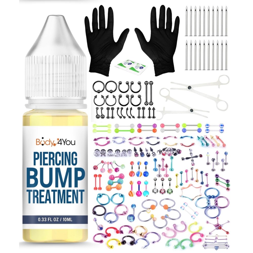 BodyJ4You 157PC Body Piercing Kit Bump Aftercare Treatment | Belly Ring Nose Septum Tragus Ear Cartilage Industrial | Horseshoe Ring Hoop Barbell Stud Spike | 14G 16G 18G 20G | RANDOM Mix Jewelry