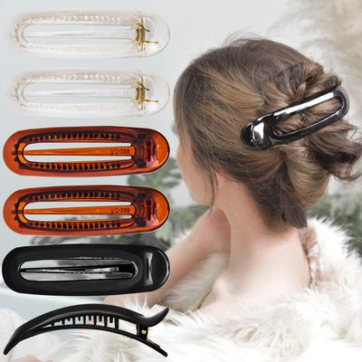 RC ROCHE 6 Pcs Flat Claw Hair Clips for Women Alligator French Barrette Long Thick Hair Duckbill Curved No Slip Grip Lay Flat Side Slide Firm Classic Styling, Large Clear, Brown & Black