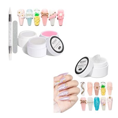 MIZHSE Solid Builder Gel- Sculpture Nail Extension Gel for Nail, Clear Pink White Non-Sticky Hand Carving Gel Modeling Nail Art Gel 15g