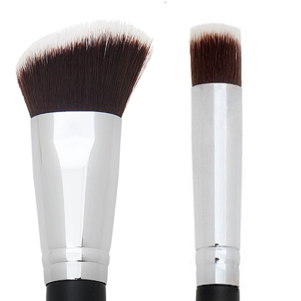 Angled Kabuki Blush Brush + Mini Flat Top Under Eye Concealer Brush - Beauty Junkees Soft Synthetic Bristles for Applying, Blending, Buffing, Sculpting Powder, Liquid, Cream, Minerals, Cruelty Free