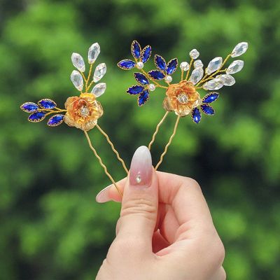 Campsis Wedding Bridal Hair Pins Gold Bride Hair Piece Crystal Leaf Bridesmaids Hair Accessories for Women Pack of 2