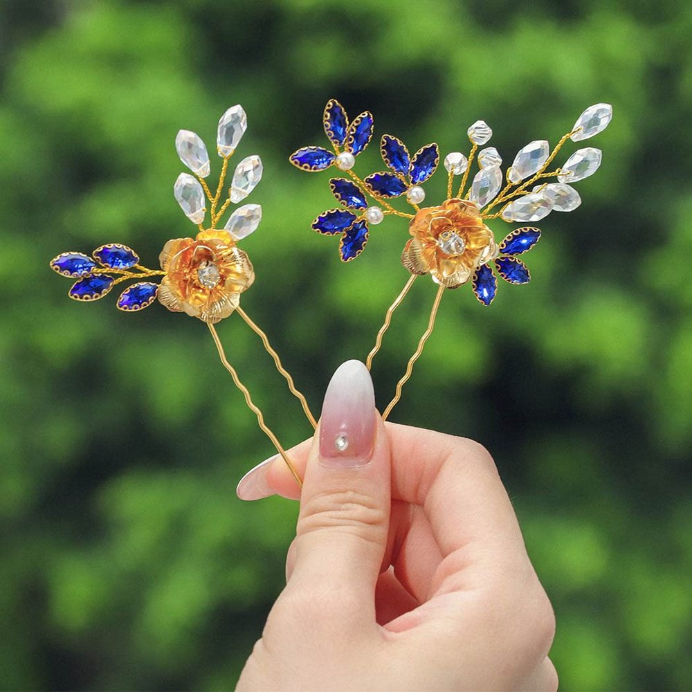 Campsis Wedding Bridal Hair Pins Gold Bride Hair Piece Crystal Leaf Bridesmaids Hair Accessories for Women Pack of 2