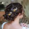 Campsis Wedding Bridal Hair Pins Gold Bride Hair Piece Crystal Leaf Bridesmaids Hair Accessories for Women Pack of 2 view 3