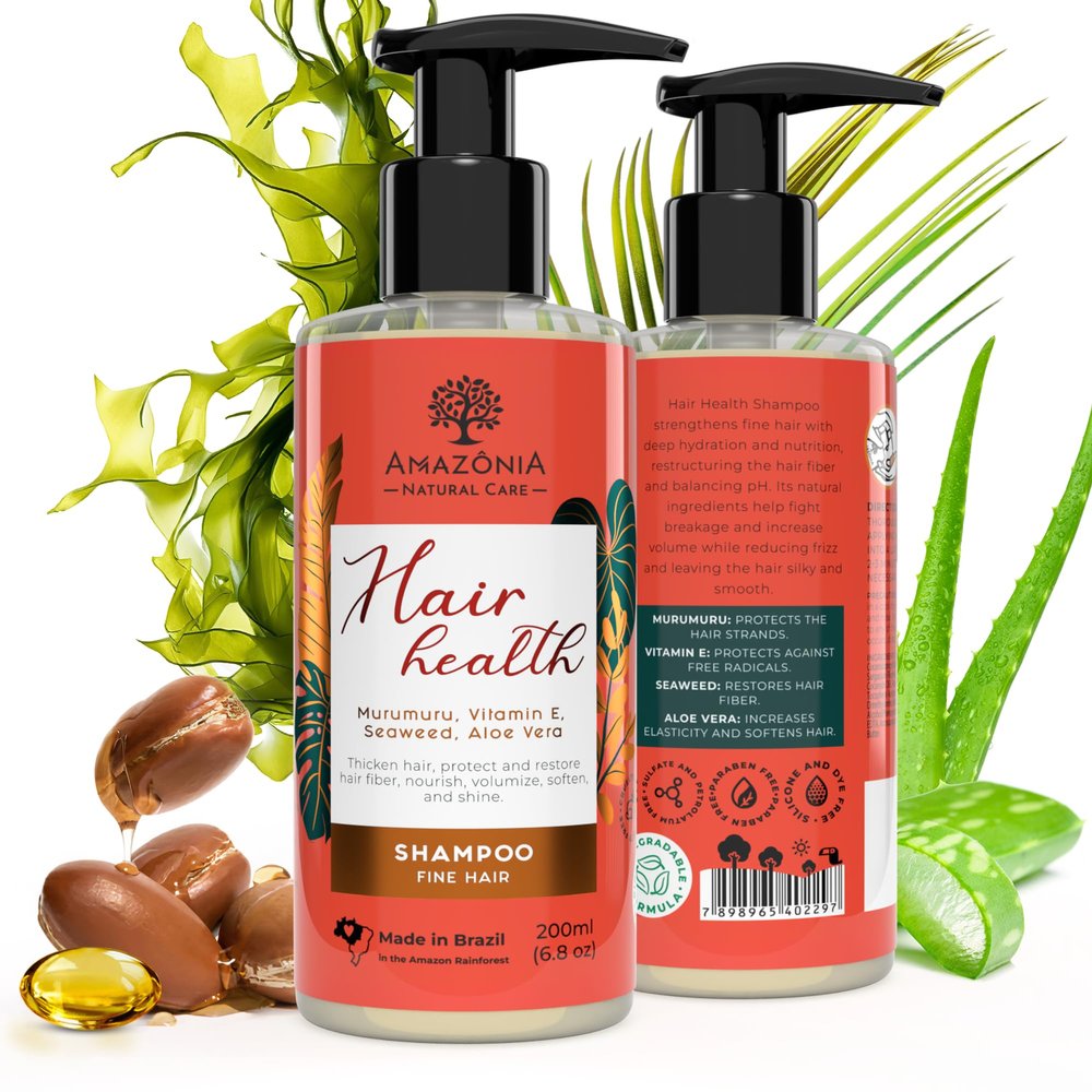 Amazonia Natural Care All Natuaral Hair Health Shampoo for Men & Women - Deep Hydration & Nutrition - Clarifying Shampoo-with Murumuru,Vitamin E,Seaweed & Aloe Vera Preventing Hair Breakage 6.8oz