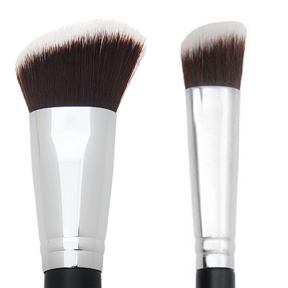 Angled Kabuki Blush Brush + Mini Angled Eyeshadow Blending Brush - Beauty Junkees Soft Synthetic Bristles for Applying, Blending, Buffing, Sculpting Powder, Liquid, Cream, Minerals, Cruelty Free
