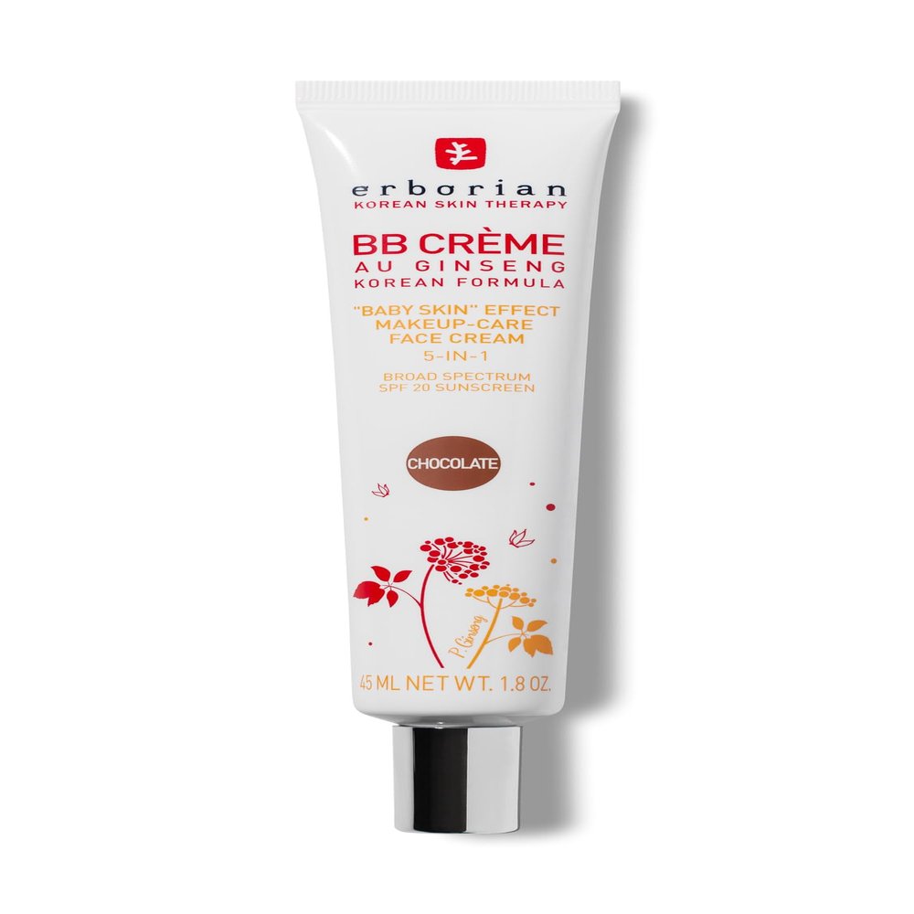 Erborian BB Cream with Ginseng, Chocolat - Lightweight Buildable Coverage with SPF 20 & Ultra-Soft Matte Finish Minimizes Pores & Imperfections - Korean Face Skincare - 1.5 Oz
