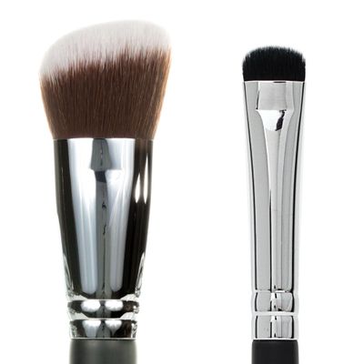 Angled Kabuki Blush Brush + Short Shader Eyeshadow Smudger Brush - Beauty Junkees Soft Synthetic Bristles for Applying, Blending, Buffing, Sculpting Powder, Liquid, Cream, Minerals, Cruelty Free