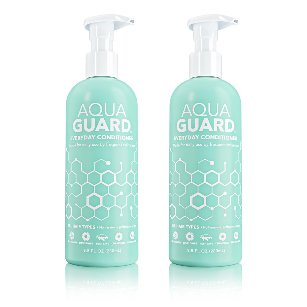 AQUA GUARD Everyday Conditioner for Pool Moms and Swimmers | Softens Hair & Removes Chlorine Damage | Paraben Free, Sulfate and Gluten-Free, Vegan, Color Safe, Leaping Bunny Certified, 9.5 oz (2-Pack)