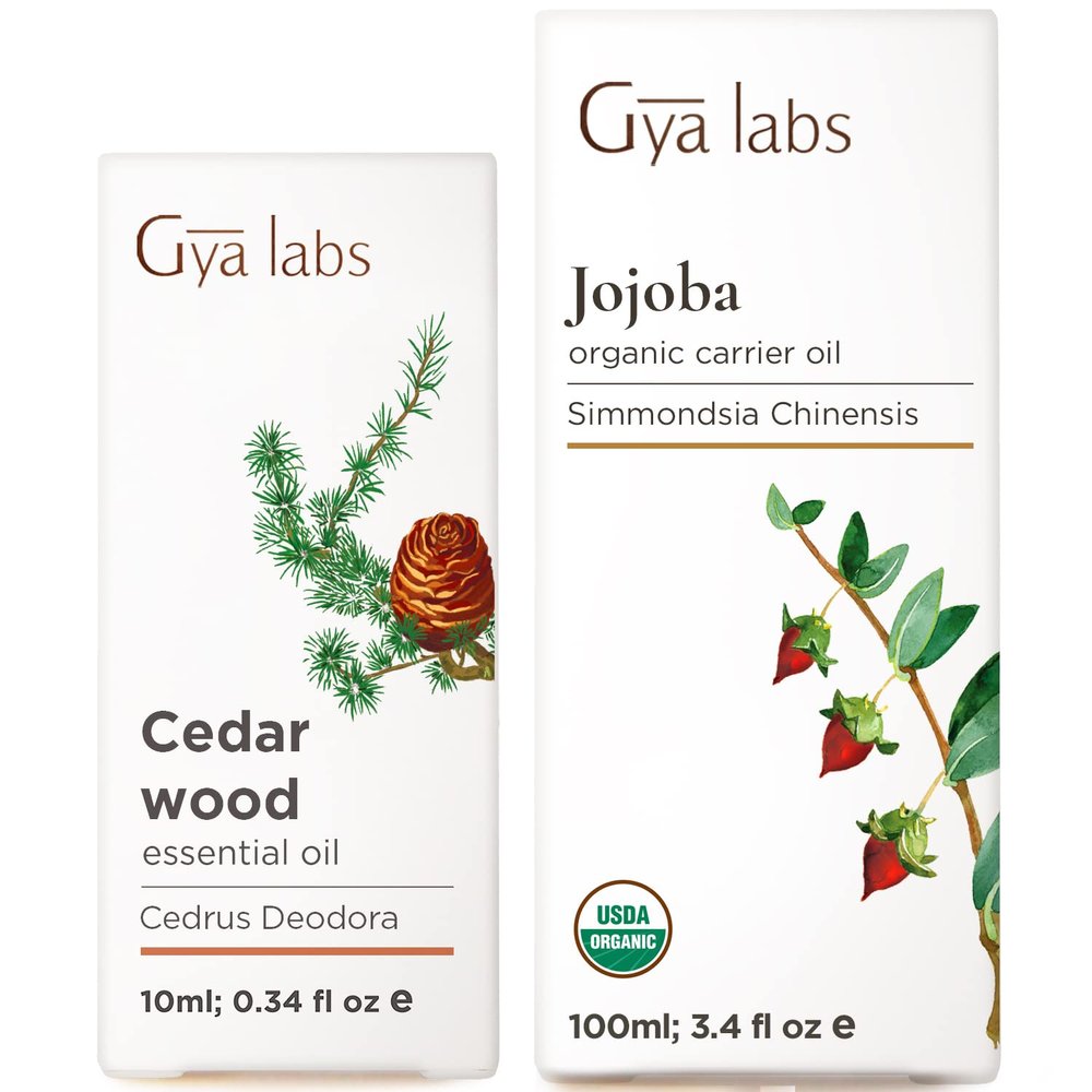 Cedarwood Oil for Hair (0.34 fl oz) & Jojoba Oil for Hair (3.4 fl oz) Set - Aromatherapy Grade Essential Oils Set - Gya Labs