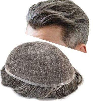 Hair Wonders Full Lace Toupee for Men Real Human Hair Pieces Swiss Lace Hair Replacement System Mens Toupee Hairpiece Bleached Knot Natural Hairline7x9365# 3# Dark Brown+65% Gray-100% density