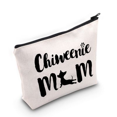 G2TUP Chiweenie Dog Lover Gift Chiweenie Mom Makeup Bag Chiweenie Dog Mom Cosmetic Bag Chiweenie Dog Owner Gift Pet Owner Zipper Travel Bag (Chiweenie Mom White Bag)